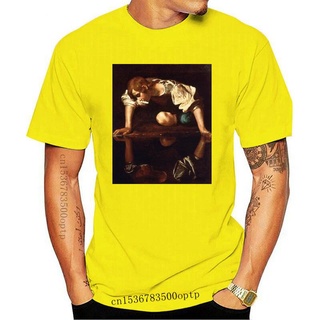 tshirtเสื้อยืดคอกลมฤดูร้อนใหม่ เสื้อยืดคอกลม พิมพ์ลาย Narcissus By Caravaggio Michelangelo Merisi สไตล์ฮาราจูกุ สําหรับผ