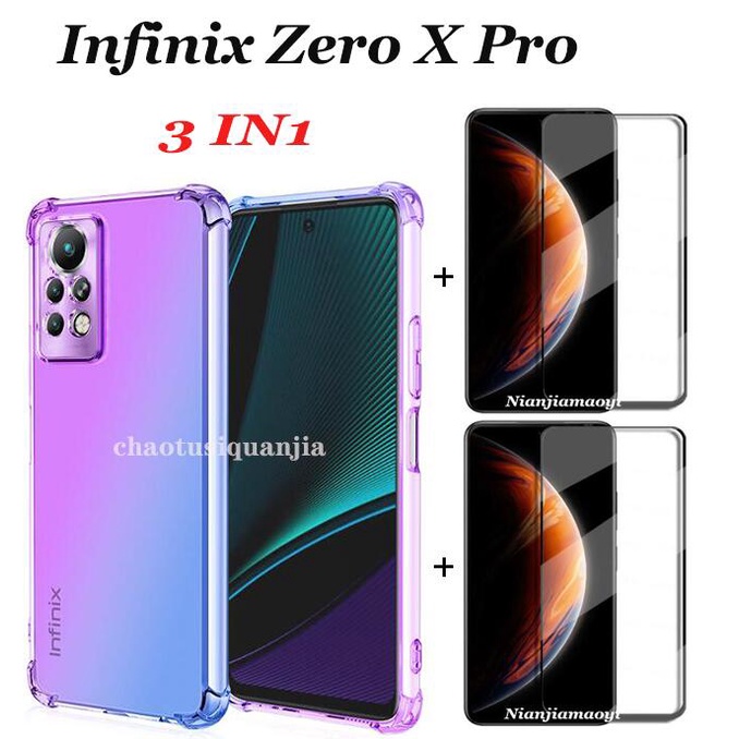 ( 3 in 1🏠 สําหรับ Infinix Zero X Pro Infinix Zero X Neo Color Gradient เคสโทรศัพท ์ กันกระแทก + 2PCS ฟิล ์ มกระจกนิรภัยแบบเต ็ มหน ้ าจอ