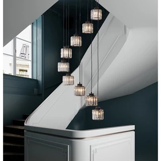 Modern Northern Europe Crystal Pendant Light LED E27 220V 6/9 Lights Iron Pendant Lamp for Duplex Villa Stairs
