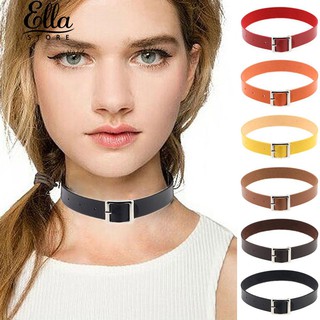 ผู้หญิง Vintage Faux หนัง Choker สั้นสร้อยคอ Buckle Collar Punk