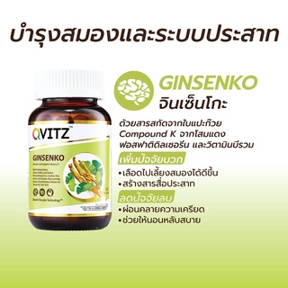 Qvitz Ginsenko คิววิท จินเซนโกะ อาหารเสริมบำรุงสมอง 30 แคปซูล สารสกัดจากใบแปะก๊วย กิงโก๊ะ บำรุงสมอง ความจำเสื่อม