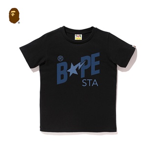 HH BAPE สำหรับทั้งหญิงและชายฤดูใบไม้ผลิและฤดูร้อนตัวอักษร Star Lightning รูปแบบพิมพ์รอบคอแนวโน้มสั้นเสื้อย เสื้อยืดคอกลม