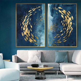 Abstract Gold Fish Chinese Canvas Painting Poster Print Wall Art for Living Room Corridor Picture No Framed