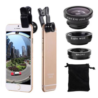 🏆jj333shop🏆 เลนส์กล้อง  3 in 1 Fish Eye + Wide Angle + Macro เลนส์สำหรับมือถือ  เลนส์มุมกว้าง 180 องศา สินค้าพร้อมส่ง