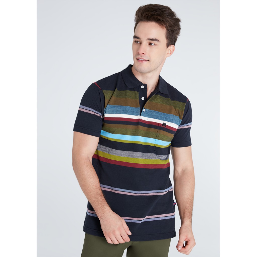 เสื้อโปโลแขนสั้นผู้ชายมีกระเป๋า Maximo Dente คอปก ลายริ้ว คลาสสิค สไตล์ยุโรป สำหรับผู้ใหญ่ รุ่น CV-5