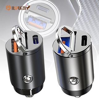 One Drag Two Mini Usb Car Charger / 30W Dual Plug Car Charger C Adapter / PD + QC / PD + PD 4.0 3.0 แหวนดึงชาร์จเร็ว / อุปกรณ์เสริมในรถยนต์