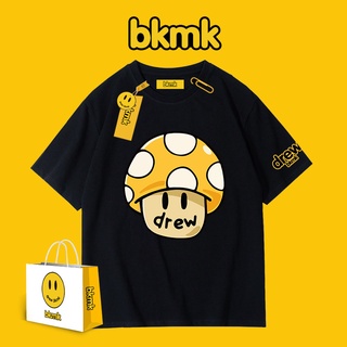 Drew-bkmk เสื้อยืดแขนสั้น ผ้าฝ้าย พิมพ์ลายหน้ายิ้ม ทรงหลวม สไตล์ยุโรป และอเมริกา สตรีท เหมาะกับฤดูใบไม้ผลิ และฤดูร้อน สํ