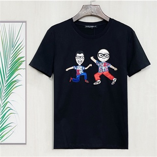 D0lce&amp;gabba 2021 ใหม่เสื้อยืดลําลองสําหรับผู้ชายแขนสั้นคอกลมเย็บปักลายตัวละคร