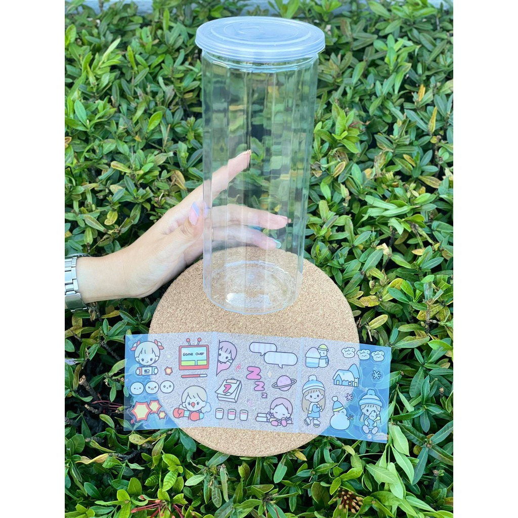✨สินค้าพร้อมส่ง✨ กระปุกออมสินใส ทรงถัง โอ่ง สูง สติ๊กเกอร์ไดคัท3แผ่นสุดน่ารัก