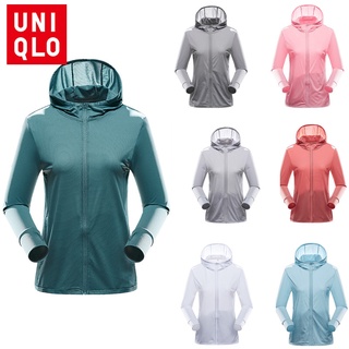 Uniqlo AIRism เสื้อแจ็กเก็ตถัก มีฮู้ด กันลม ป้องกันรังสียูวี ระบายอากาศ สําหรับผู้หญิง Upf50+