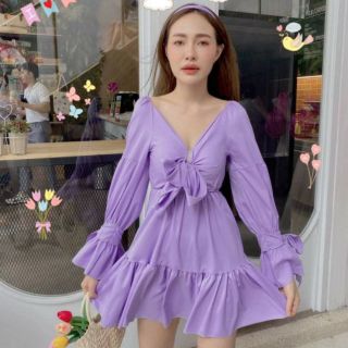 Lavender dress เดรสผูกหน้าผ้าไหมอิตาลี