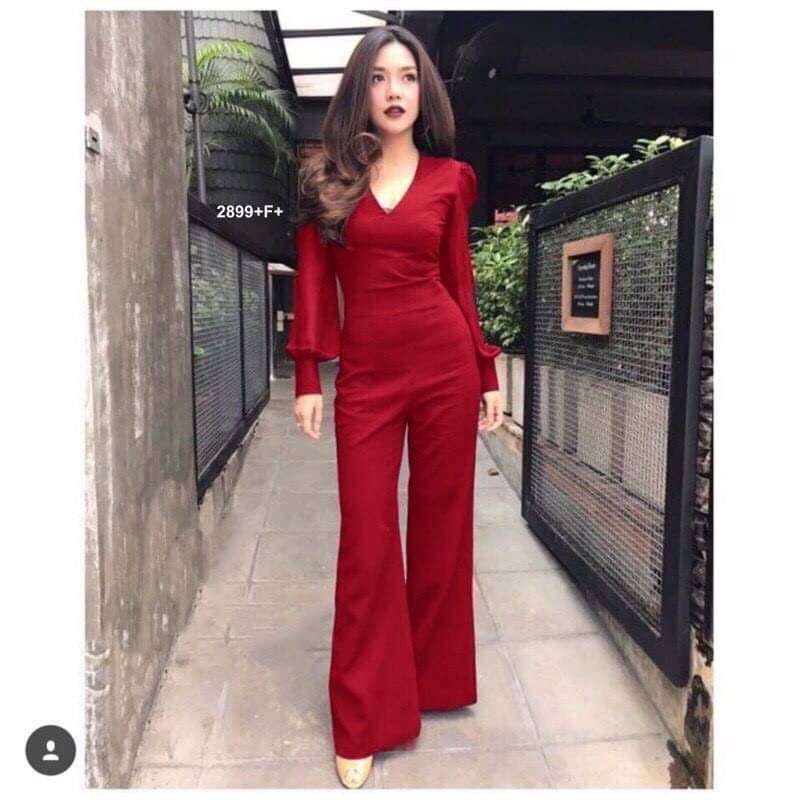 hbstation.shop เสื้อผ้าผู้หญิง Jumpsuit สีแดง พร้อมส่ง