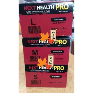 ถุงมือแพทย์ Next Health Pro แป้งน้อย มี 3 ขนาด ( S M L ) 1 กล่องมี 100 ชิ้น