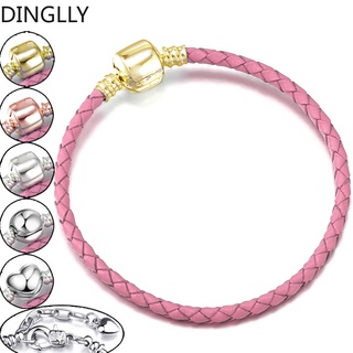 Dinglly สร้อยข้อมือหนังถัก 6 หัวเข็มขัด สีน้ําตาล สีเหลือง สไตล์เรโทร สําหรับผู้หญิง