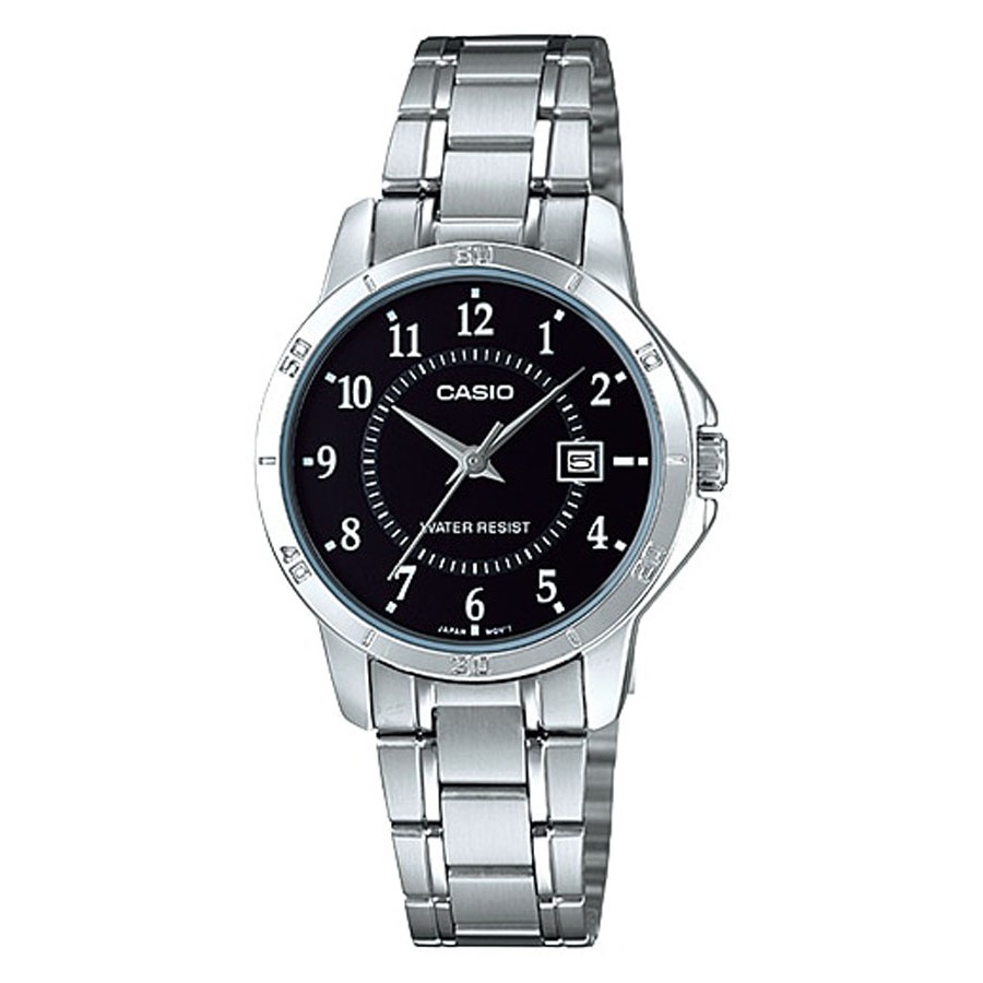 Casio Standard นาฬิกาข้อมือผู้หญิง สายสแตนเลส รุ่น LTP-V004,LTP-V004D,LTP-V004D-1B,LTP-V004D-1BUDF - สีเงิน