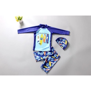 ชุดว่ายน้ำ เซ็ต เสื้อแขนยาวลายเรือ+กางเกง