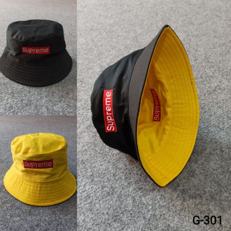 G-301 หมวกบัคเก็ต SUPREME สีดํา สีเหลือง