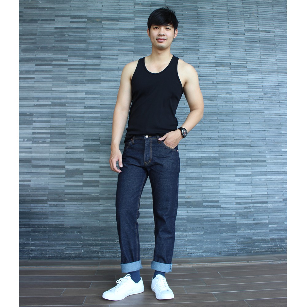 Golden Zebra Jeans กางเกงยีนส์ชายผ้าดิบขากระบอกใหญ่ริมแดงสีน้ำเงิน(14oz.)