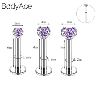 Bodyace จิวเจาะหู ทรงกระบอก สเตนเลส 2 3 4 มม. 1 ชิ้น