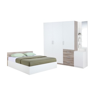 INDEX LIVING MALL ชุดห้องนอน รุ่นวินซ์ (เตียง+ตู้เสื้อผ้า 3 บาน+โต๊ะเครื่องแป้ง) ขนาด 6 ฟุต - สีขาว