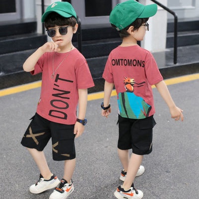 เสื้อผ้าเด็ก ชุดเด็กผู้ชาย ฤดูร้อนใหม่ เสื้อผ้าเด็ก ตาข่าย สีแดง บรรยากาศต่างประเทศ เด็กชาย หนุ่มหล่อ ทันสมั