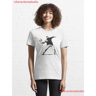 New Love Is In The Air Banksy Graffiti Essential T-Shirt เสื้อยืด ดพิมพ์ลาย ดผ้าเด้ง คอกลม cotton ความนิยม sale Unisex