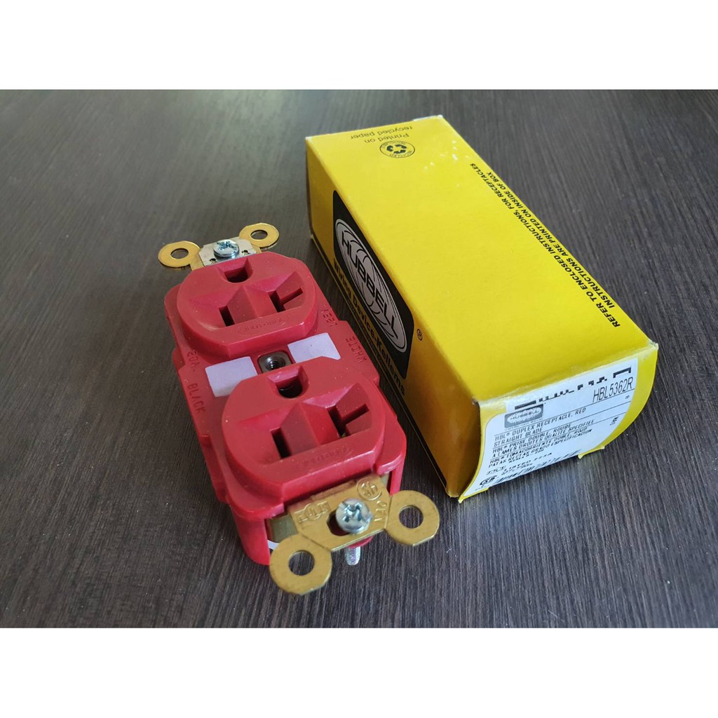 เต้ารับ Hubbell 5362R 20A สีแดง Made in U.S.A. แถมฝาครอบสีงาช้าง ...