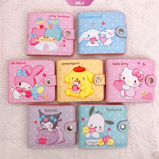 Sanrios กระเป๋าสตางค์ลําลอง หนัง PU ลายการ์ตูน Hello Kitty Cat Kuromi My Melody Cinnamoroll 2 พับ สําหรับเด็กนักเรียนประถมและมัธยมต้น