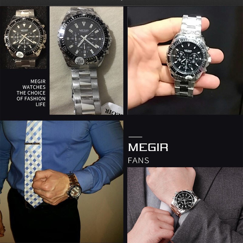 MEGIR แฟชั่นธุรกิจสแตนเลสควอตซ์นาฬิกาผู้ชาย 2064 รูปที่ 6