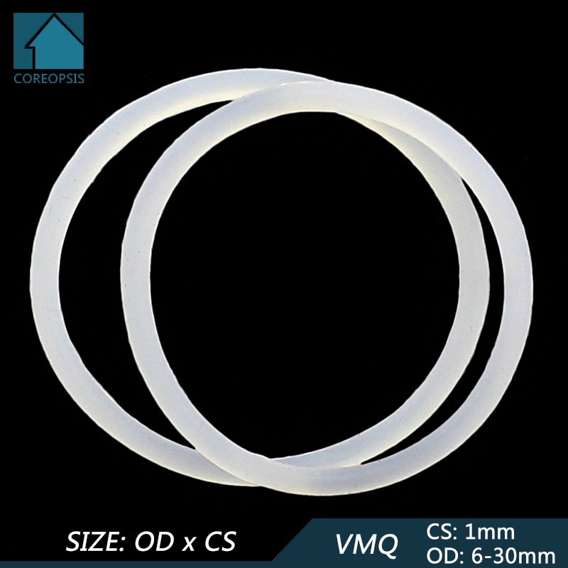 50pcs VMQ ยางซิลิโคนซีล O-ring เปลี่ยนสีขาว O แหวนปะเก็นแหวนเครื่องซักผ้า OD 6 มม.-30 มม.CS 1 มม.