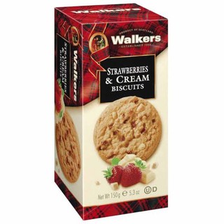 บิสกิตครีมและสตรอว์เบอร์รี Walkers Strawberries &amp; Cream Biscuits 150g.