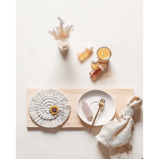 ที่รองแก้ว ที่รองเทียน เชือกถัก มาคราเม่ ทรงกลม Macramé Round Woven Tassel Placemat