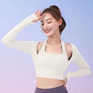 ใหม่✨พร้อมส่ง❄️(YOGA-627) เสื้อออกกำลังกายผู้หญิง เสื้อครอปโยคะแขนยาว เสื้อบราแขนยาว แบบ 2 ชั้น