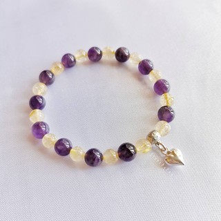 สร้อยข้อมือหินอเมทิสต์ร้อยกับหินไหมทอง Amethyst+Rutilated Quartz