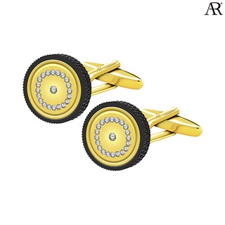 ANGELINO RUFOLO Cufflink(คัฟลิงค์) ดีไซน์ Crystal Wheel กระดุมข้อมือคัฟลิ้งโรเดียมคุณภาพเยี่ยม สีทอง/ดำ, สีเงิน