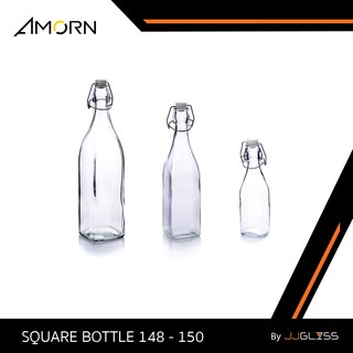 JJGLASS - (AMORN ) SQUARE BOTTLE-ขวดแก้วคลิปล็อค ทรงเหลี่ยม ฝาสปริงมีจุกล็อก มีให้เลือกทั้งหมด 3 ขนาด 250 มล,500 มล. เเละ 1,000 มล.