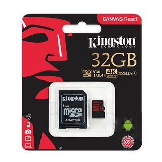 Kingston 32GB Micro SD Card 4K Canvas React Class10 100MB/S (SDCR/32GB) เหมาะสำหรับการบันทึกภาพ ระดับ 4K