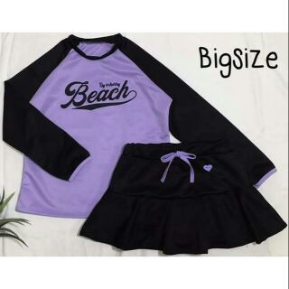 ชุดว่ายน้ำBigsize เสื้อ+กระโปรง สกรีนลาย Beach