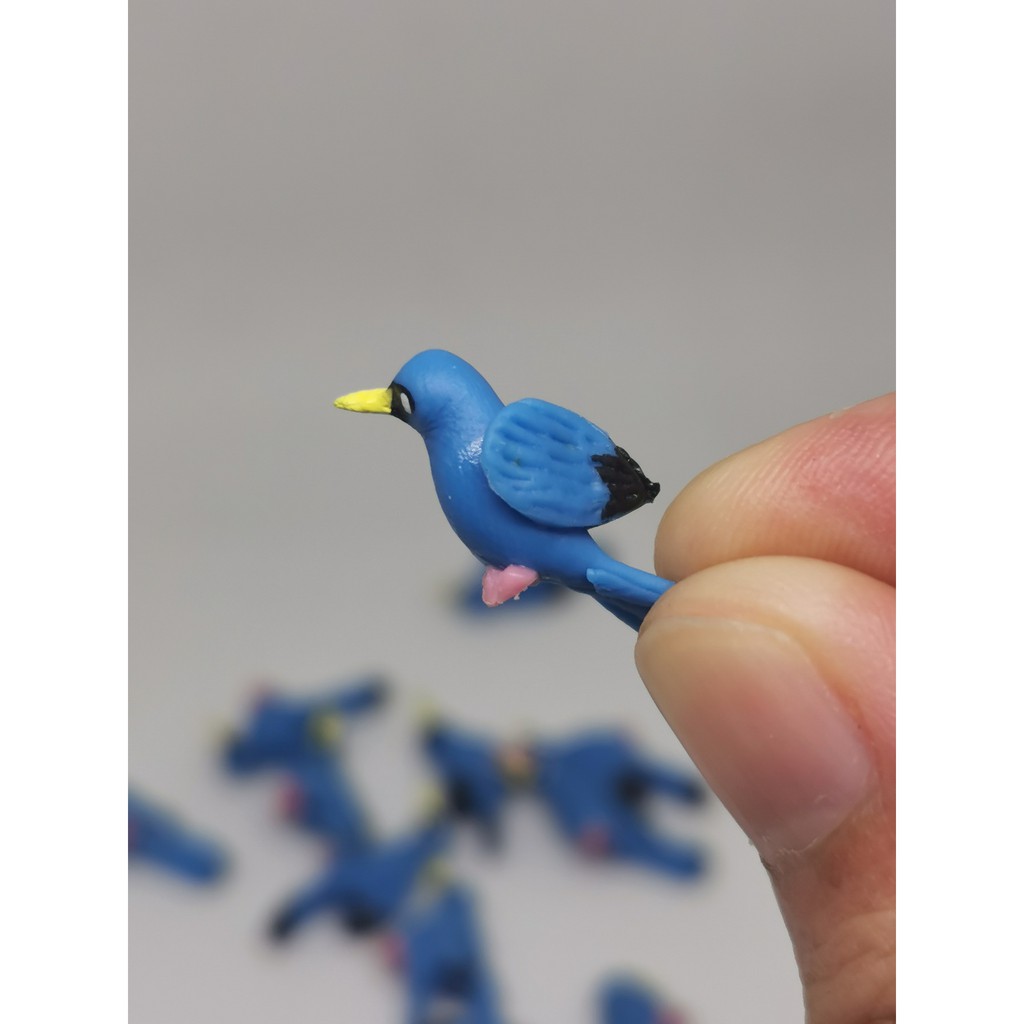 นกกระจอกสีน้ำเงิน  (Blue finch) นกจิ๋ว นก นกดินปั้น #ของจิ๋ว #ของตกแต่งสวน - รูปที่ 2