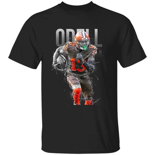 เสื้อยืดผ้าฝ้าย พิมพ์ลายฟุตบอล Odell Beckham Cleveland Browns สําหรับผู้ชายสามารถปรับแต่งได้