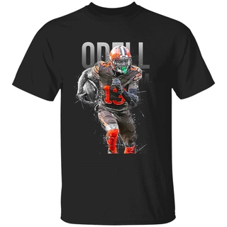 เสื้อยืดผ้าฝ้าย พิมพ์ลายฟุตบอล Odell Beckham Cleveland Browns สําหรับผู้ชายสามารถปรับแต่งได้