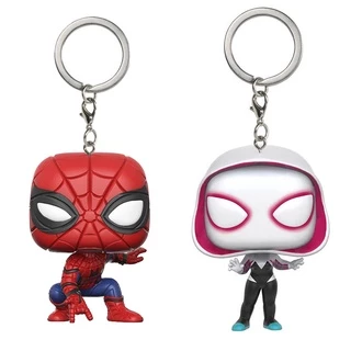 Funko Pop! Spider-man Gwen Stacy Peter Parker Miles Morales พวงกุญแจ Action Figure พวงกุญแจของเล ่ นตุ ๊ กตา