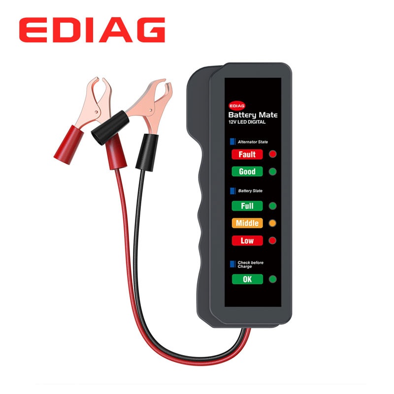 EDIAG เครื่องทดสอบแบตเตอรี่ BM310 12V ทองแดงคลิปสายรถดิจิตอล 6 ไฟ LED เครื่องกําเนิดไฟฟ้ากระแสสลับเค
