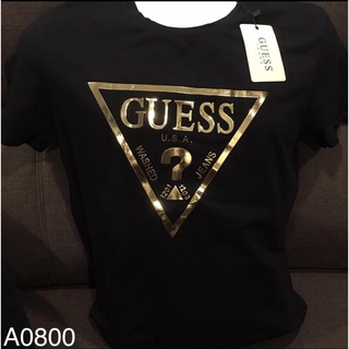 Guess เสื้อยืดลําลอง ผ้าฝ้าย แขนสั้น คอกลม พิมพ์ลาย ทรงหลวม ใส่สบาย แฟชั่น สําหรับคู่รัก