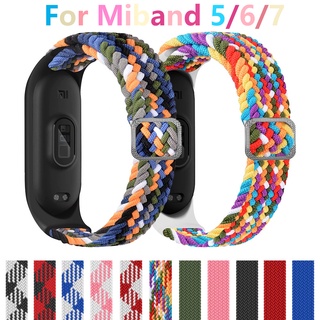 สายนาฬิกาข้อมือไนล่อนถัก ยืดหยุ่น ปรับได้ สําหรับ Mi Band 5 6 7 Xiaomi Mi Band 5 6 7