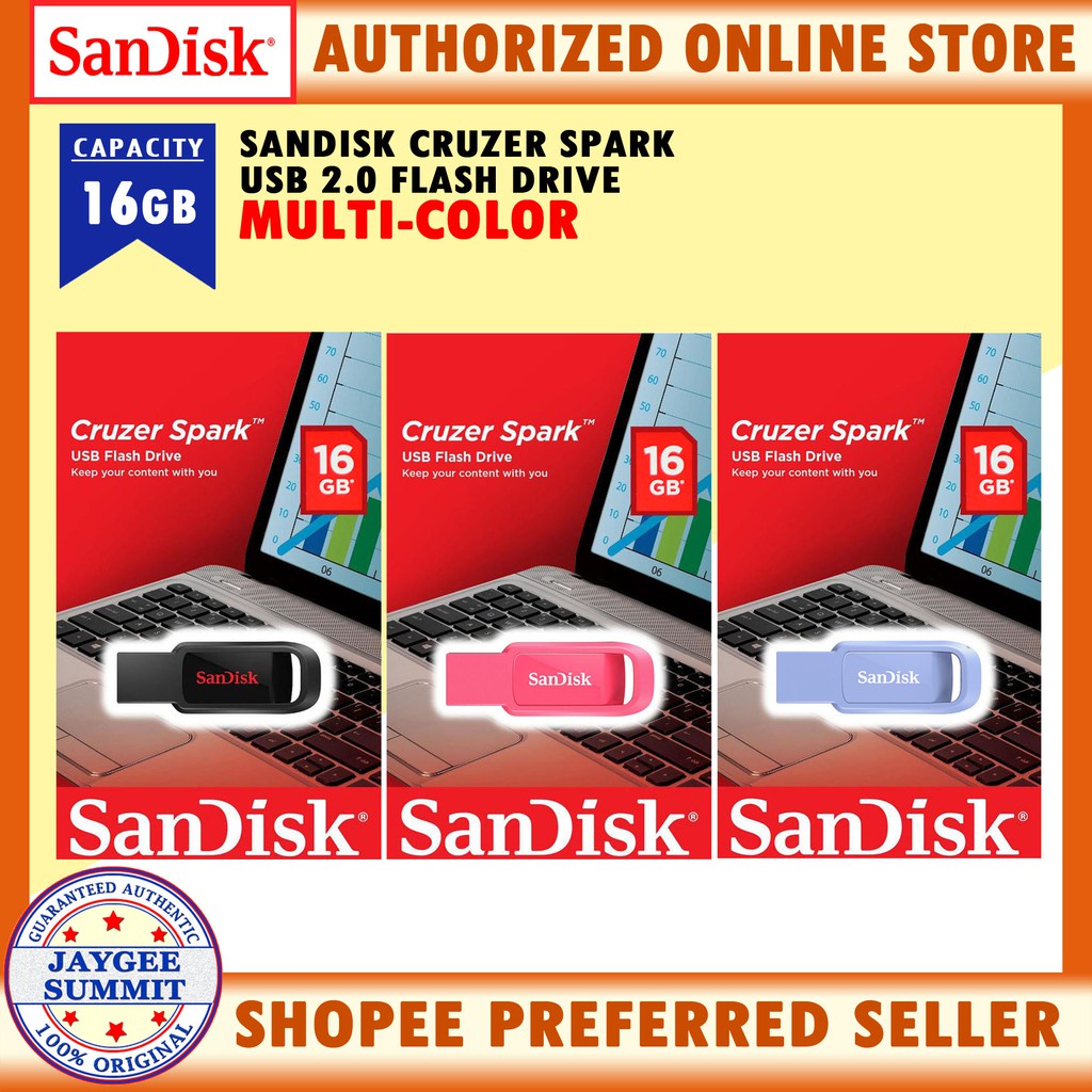 16GB Spark USB 2.0 Flashdrive SET OF 3 Multi-Color