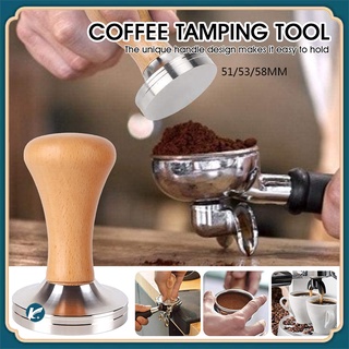 【KC】Tamper สแตนเลส ก้านไม้แท้ แทมเปอร์สแตนเลส ที่กดผงกาแฟเอสเพรสโซ่ ที่กดผงกาแฟ ขนาด 51/53/58 มม Tamper