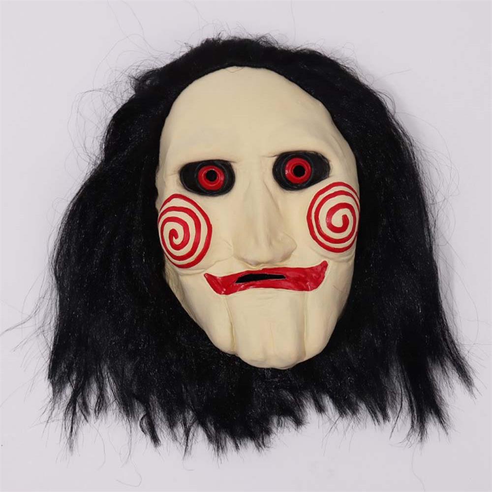 Latex SAW BILLY PUPPET หน้ากากผมฮาโลวีนสยองขวัญจิ๊กซอว์วิกผมปาร์ตี้หน้ากาก