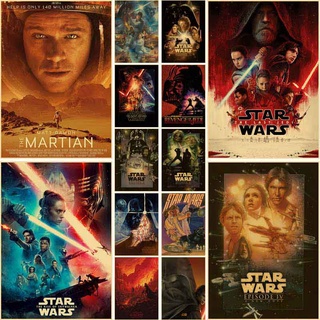 โปสเตอร์กระดาษคราฟท์ ลายภาพยนตร์อวกาศ Star Wars สไตล์วินเทจ สําหรับตกแต่งผนังบ้าน ห้องเด็ก