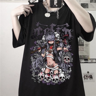 Summer Goth Female Tee Aesthetic Loose Women T-shirt Punk Dark Grunge Streetwear Ladies gothic Top T-shirts Harajuku